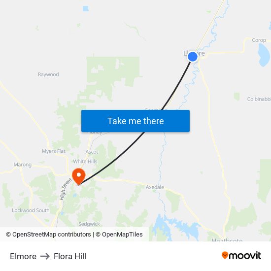 Elmore to Flora Hill map