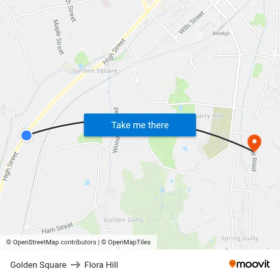 Golden Square to Flora Hill map
