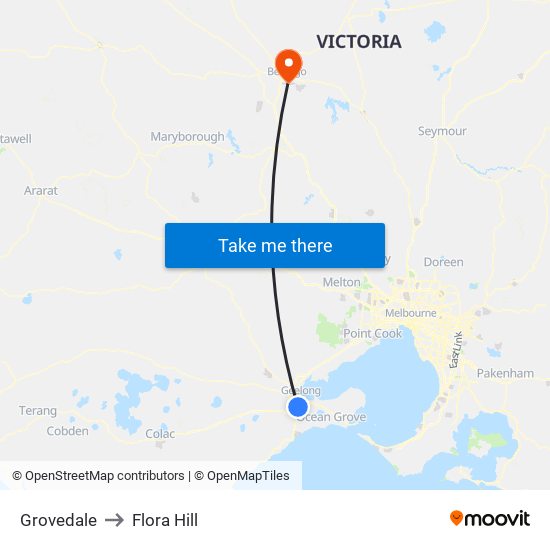 Grovedale to Flora Hill map