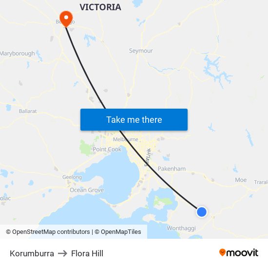 Korumburra to Flora Hill map