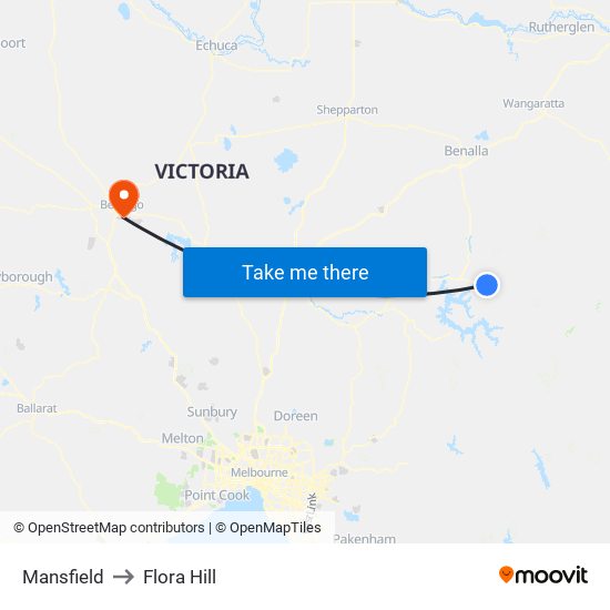 Mansfield to Flora Hill map