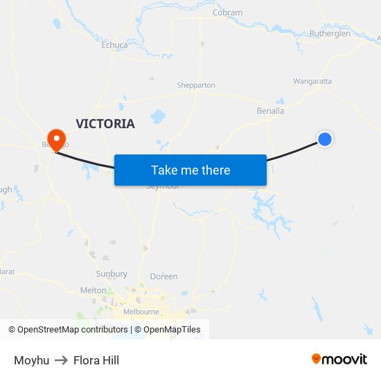 Moyhu to Flora Hill map