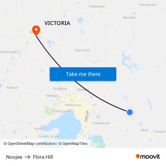 Noojee to Flora Hill map