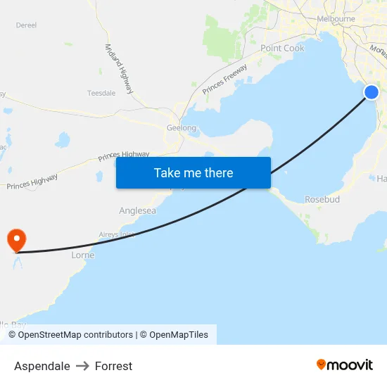 Aspendale to Forrest map