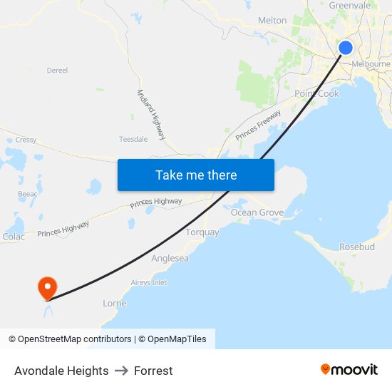 Avondale Heights to Forrest map