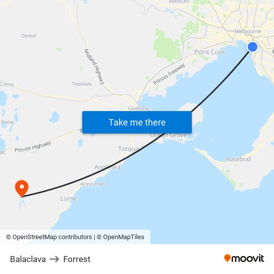 Balaclava to Forrest map