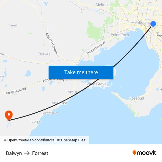 Balwyn to Forrest map