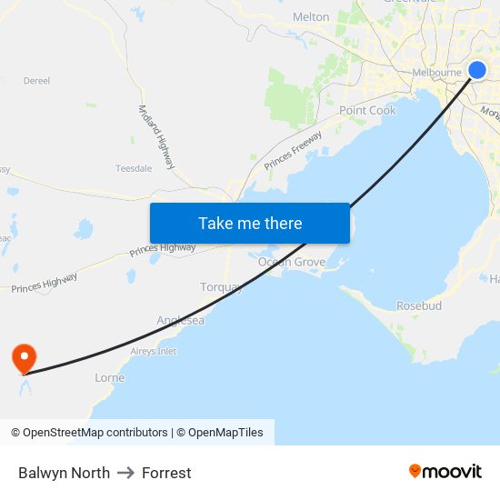 Balwyn North to Forrest map