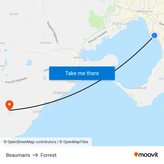 Beaumaris to Forrest map