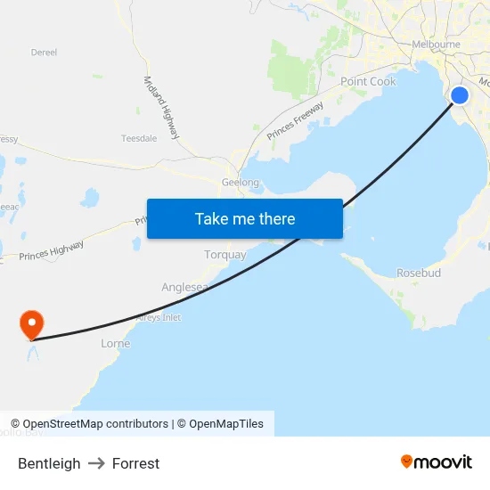 Bentleigh to Forrest map