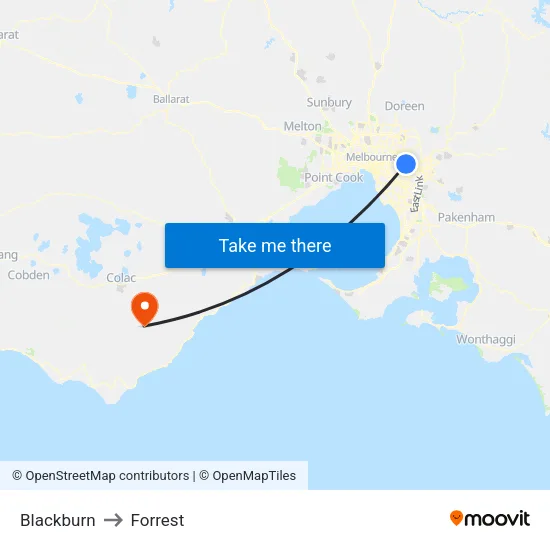 Blackburn to Forrest map