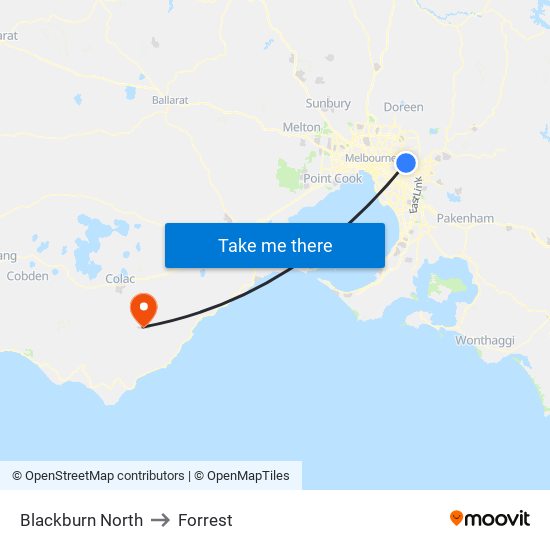 Blackburn North to Forrest map