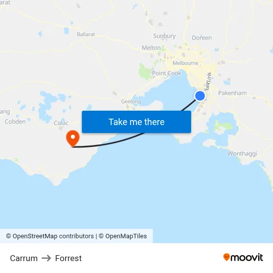 Carrum to Forrest map