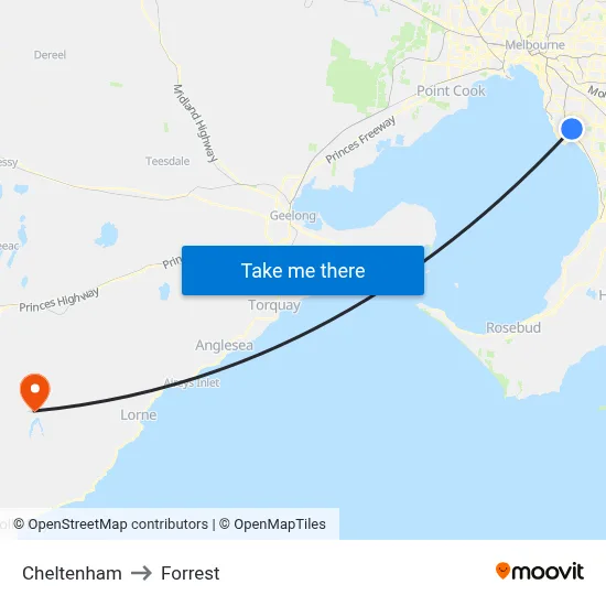 Cheltenham to Forrest map