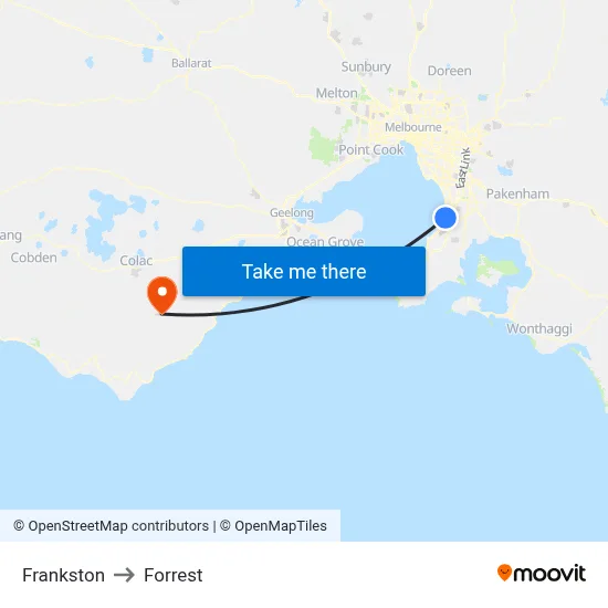 Frankston to Forrest map