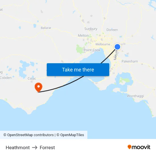 Heathmont to Forrest map