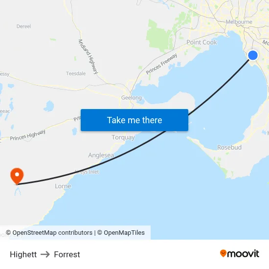 Highett to Forrest map