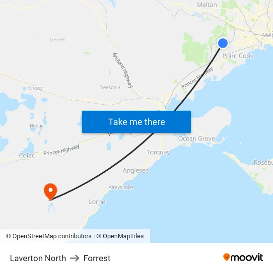 Laverton North to Forrest map