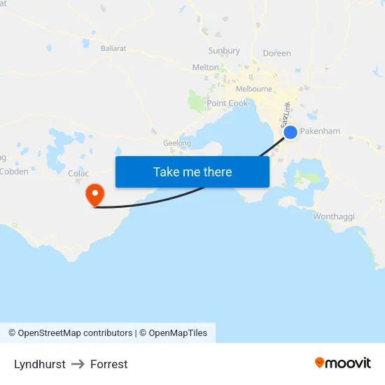 Lyndhurst to Forrest map