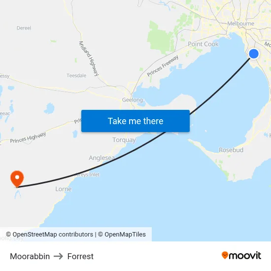 Moorabbin to Forrest map