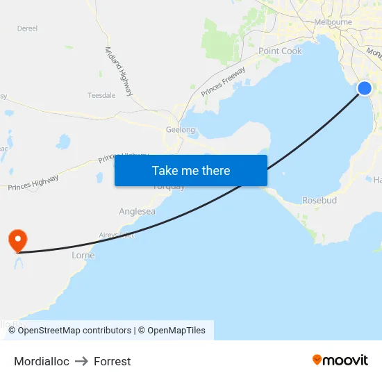 Mordialloc to Forrest map