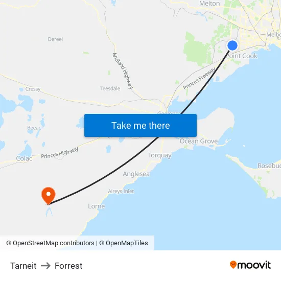 Tarneit to Forrest map