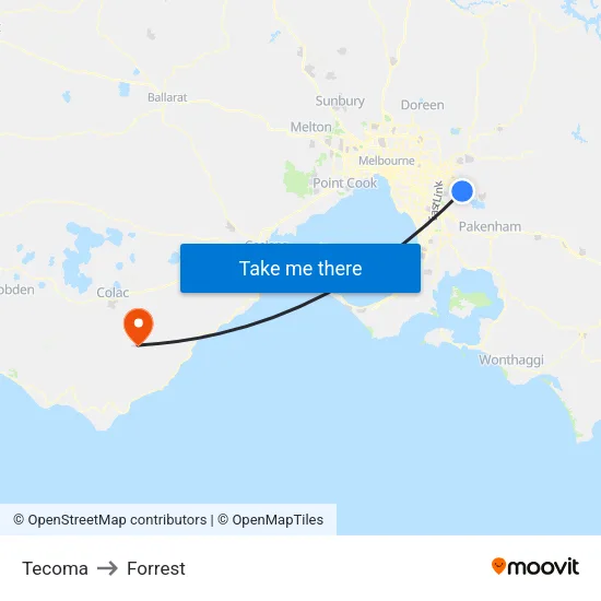 Tecoma to Forrest map
