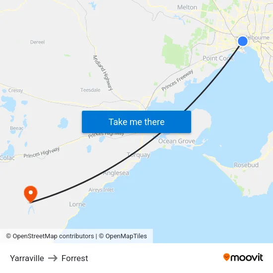 Yarraville to Forrest map