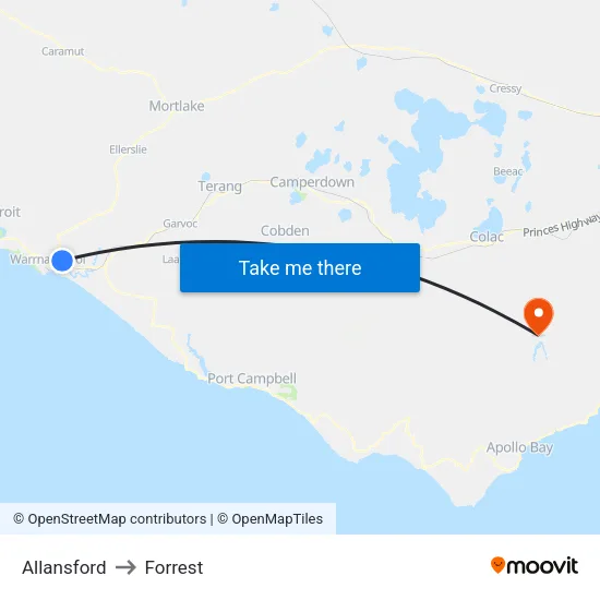 Allansford to Forrest map