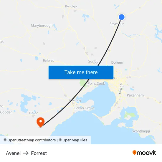 Avenel to Forrest map