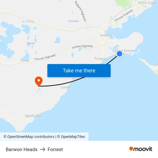 Barwon Heads to Forrest map