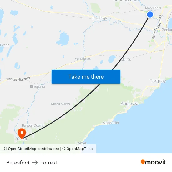 Batesford to Forrest map