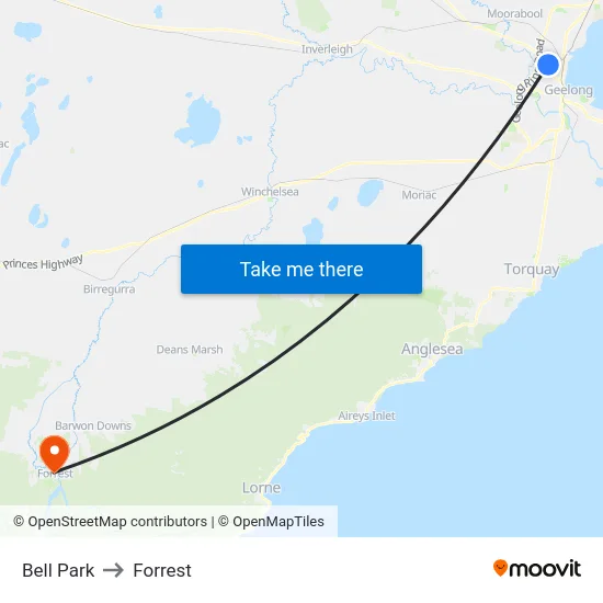 Bell Park to Forrest map