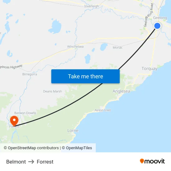 Belmont to Forrest map