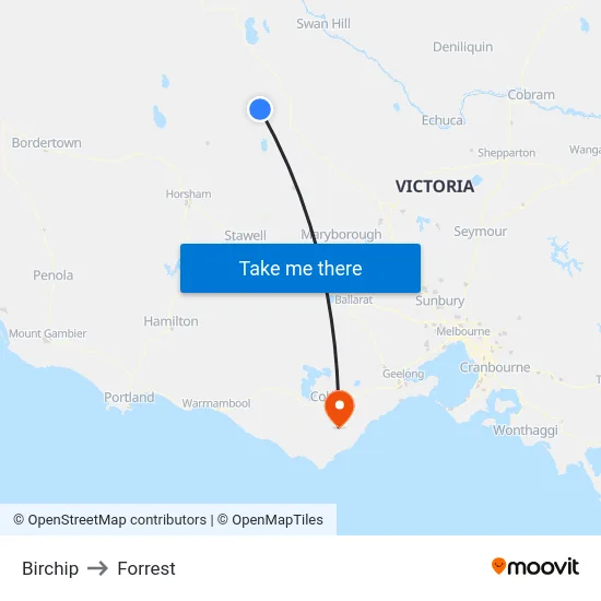 Birchip to Forrest map