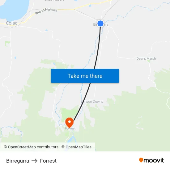 Birregurra to Forrest map