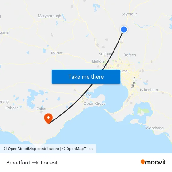 Broadford to Forrest map
