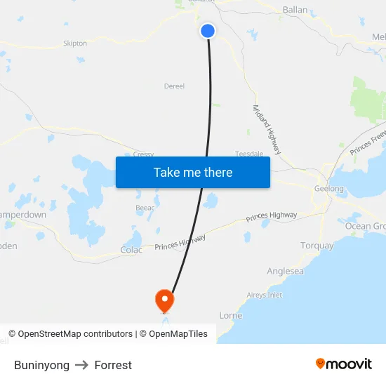 Buninyong to Forrest map