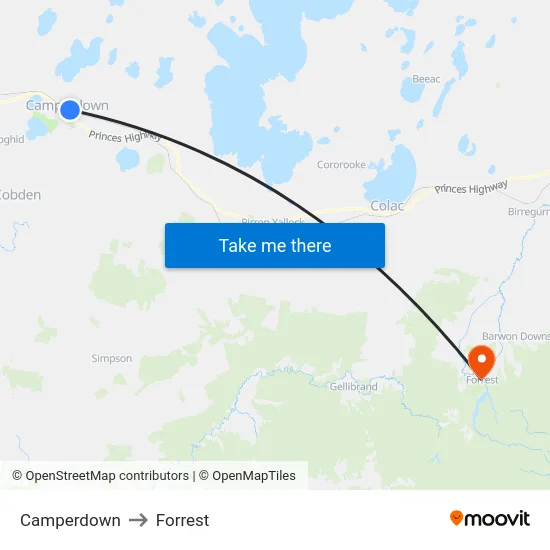 Camperdown to Forrest map