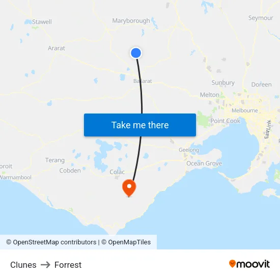 Clunes to Forrest map