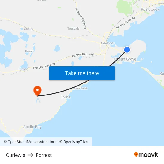 Curlewis to Forrest map