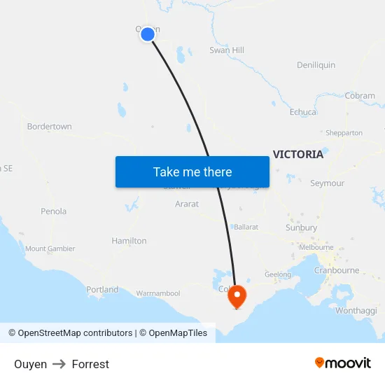 Ouyen to Forrest map