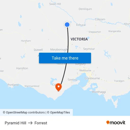 Pyramid Hill to Forrest map