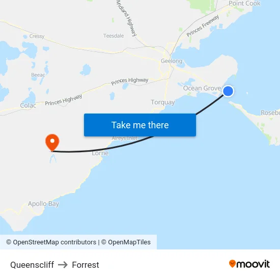 Queenscliff to Forrest map