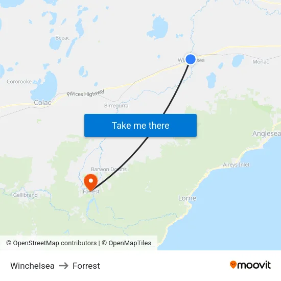 Winchelsea to Forrest map
