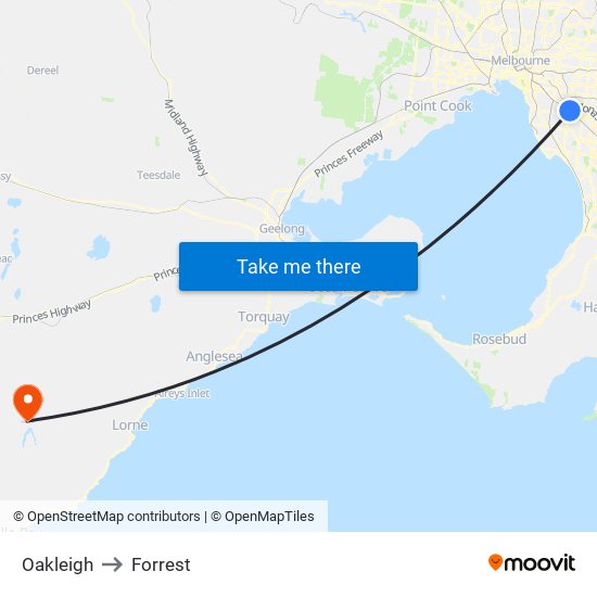 Oakleigh to Forrest map