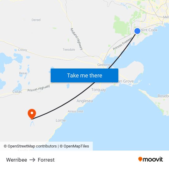 Werribee to Forrest map