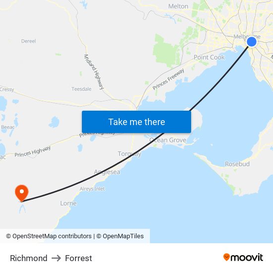 Richmond to Forrest map