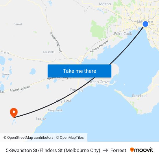 5-Swanston St/Flinders St (Melbourne City) to Forrest map