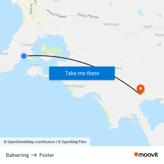 Balnarring to Foster map